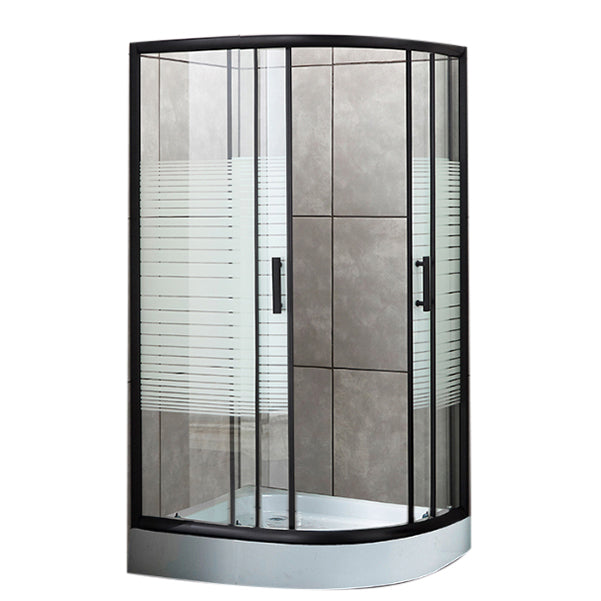 Contemporary Shower Stall Semicircle Metal Framed Shower Stall Bottom Basin Striped Clearhalo 'Bathroom Remodel & Bathroom Fixtures' 'Home Improvement' 'home_improvement' 'home_improvement_shower_stalls_enclosures' 'Shower Stalls & Enclosures' 'shower_stalls_enclosures' 'Showers & Bathtubs' 6998967