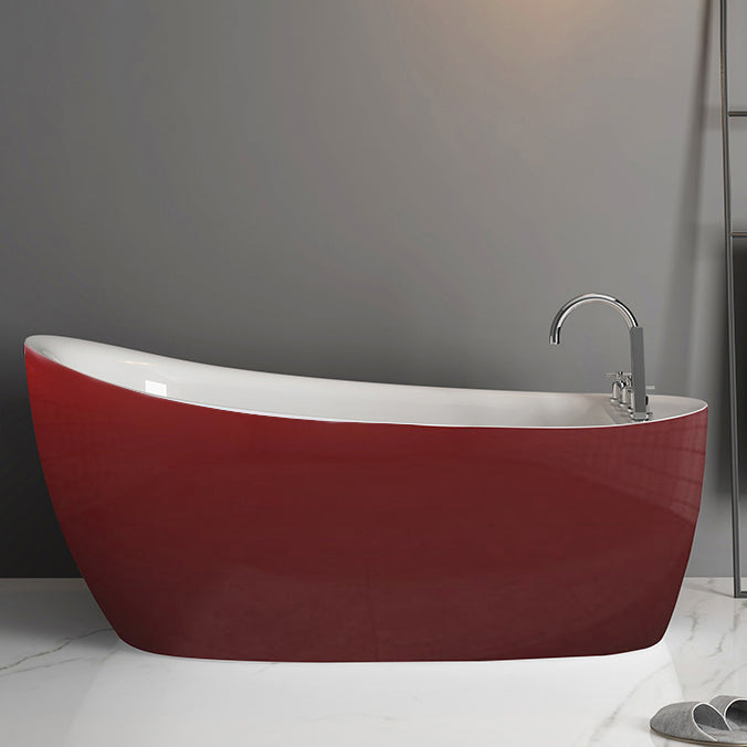 Freestanding Acrylic Bathtub Pop-up Drain Oval Modern Right-Hand Bath Red Tub with Silver 5-Piece Set Clearhalo 'Bathroom Remodel & Bathroom Fixtures' 'Bathtubs' 'Home Improvement' 'home_improvement' 'home_improvement_bathtubs' 'Showers & Bathtubs' 6999177