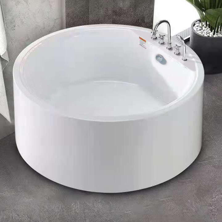 Modern Acrylic Round Bath Freestanding Soaking 22.05-inch Tall Tub in White 47"L x 47"W x 22"H Tub with Silver 5-Piece Set Clearhalo 'Bathroom Remodel & Bathroom Fixtures' 'Bathtubs' 'Home Improvement' 'home_improvement' 'home_improvement_bathtubs' 'Showers & Bathtubs' 7003362