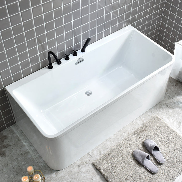 Modern Acrylic Rectangular Bath Soaking White BathTub with Overflow Trim Tub with Black 5-Piece Set Clearhalo 'Bathroom Remodel & Bathroom Fixtures' 'Bathtubs' 'Home Improvement' 'home_improvement' 'home_improvement_bathtubs' 'Showers & Bathtubs' 7003402