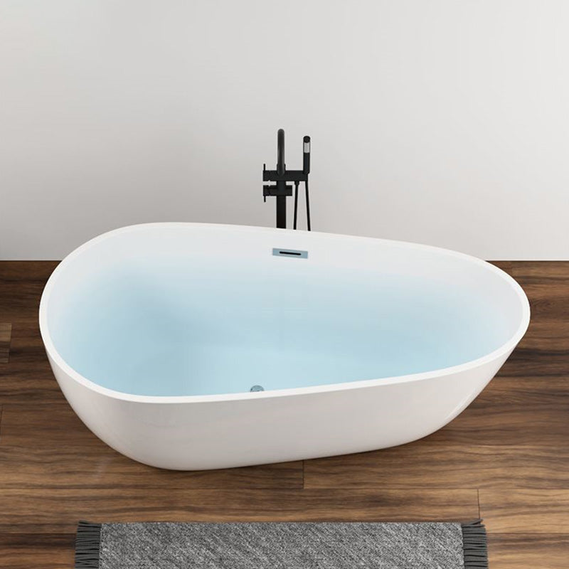 White Bathtub Freestanding Acrylic Soaking Oval Modern Center Bath Tub with Freestanding Tub Fillers Clearhalo 'Bathroom Remodel & Bathroom Fixtures' 'Bathtubs' 'Home Improvement' 'home_improvement' 'home_improvement_bathtubs' 'Showers & Bathtubs' 7003418