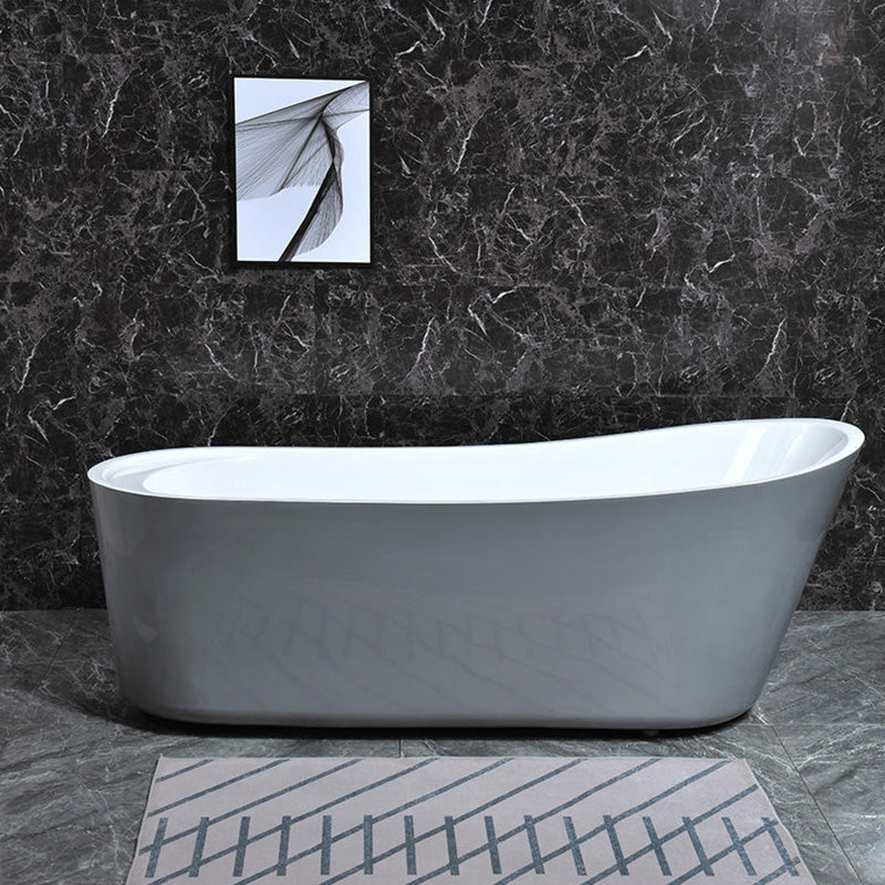 Modern Acrylic Freestanding Bathtub Soaking Single Slipper Tub in White Grey Tub Clearhalo 'Bathroom Remodel & Bathroom Fixtures' 'Bathtubs' 'Home Improvement' 'home_improvement' 'home_improvement_bathtubs' 'Showers & Bathtubs' 7003547
