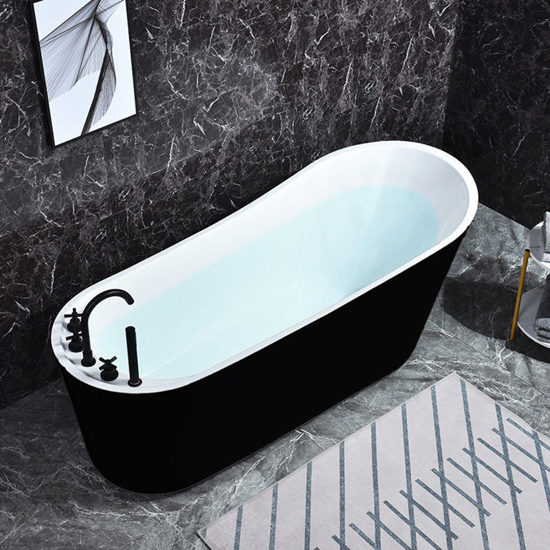 Modern Acrylic Freestanding Bathtub Soaking Single Slipper Tub in White Black Tub with Black 5-Piece Set Clearhalo 'Bathroom Remodel & Bathroom Fixtures' 'Bathtubs' 'Home Improvement' 'home_improvement' 'home_improvement_bathtubs' 'Showers & Bathtubs' 7003548
