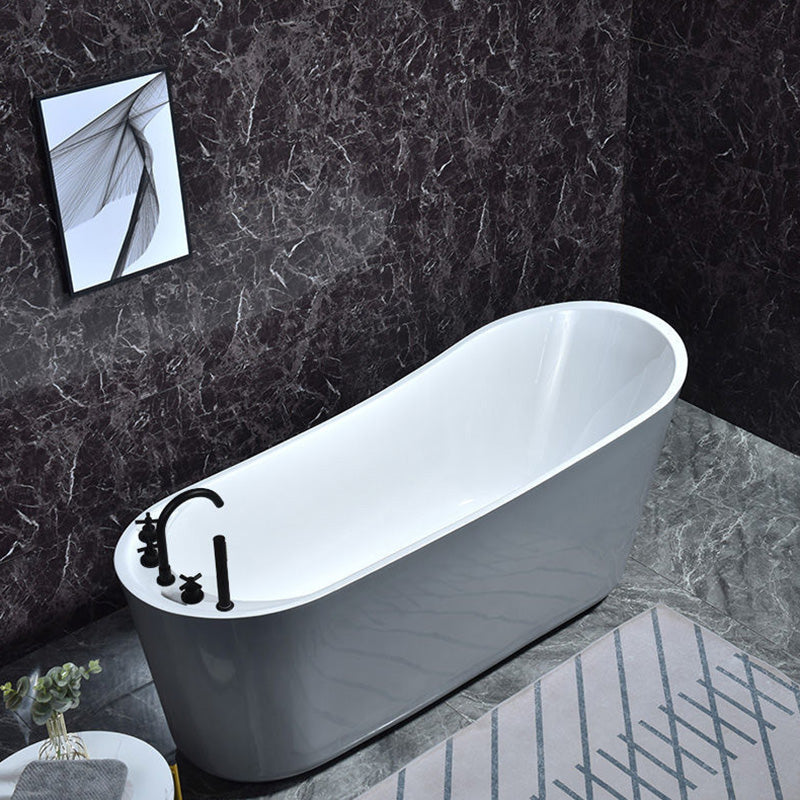 Modern Acrylic Freestanding Bathtub Soaking Single Slipper Tub in White Grey Tub with Black 5-Piece Set Clearhalo 'Bathroom Remodel & Bathroom Fixtures' 'Bathtubs' 'Home Improvement' 'home_improvement' 'home_improvement_bathtubs' 'Showers & Bathtubs' 7003550