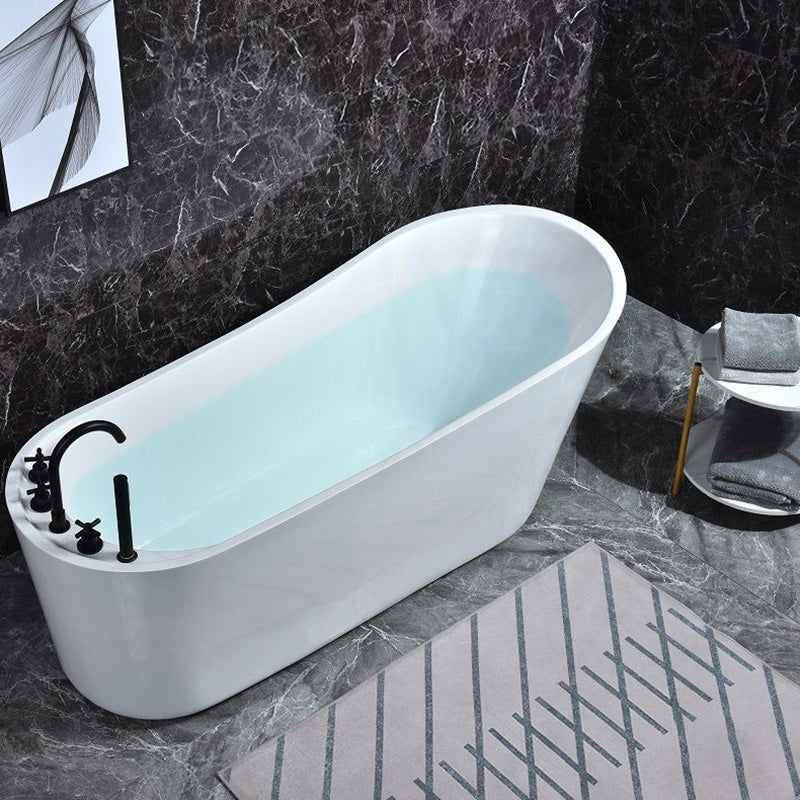 Modern Acrylic Freestanding Bathtub Soaking Single Slipper Tub in White White Tub with Black 5-Piece Set Clearhalo 'Bathroom Remodel & Bathroom Fixtures' 'Bathtubs' 'Home Improvement' 'home_improvement' 'home_improvement_bathtubs' 'Showers & Bathtubs' 7003551