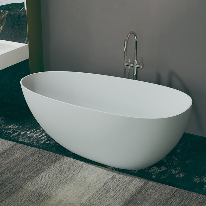 Modern Stone Oval Bath Freestanding Soaking Bathtub in White Gloss White Thin (0-0.25") Clearhalo 'Bathroom Remodel & Bathroom Fixtures' 'Bathtubs' 'Home Improvement' 'home_improvement' 'home_improvement_bathtubs' 'Showers & Bathtubs' 7003585