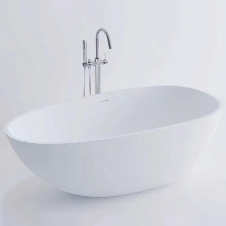 Modern Stone Oval Bath Freestanding Soaking Bathtub in White Gloss White Thick (0.75"-1.25") Clearhalo 'Bathroom Remodel & Bathroom Fixtures' 'Bathtubs' 'Home Improvement' 'home_improvement' 'home_improvement_bathtubs' 'Showers & Bathtubs' 7003589