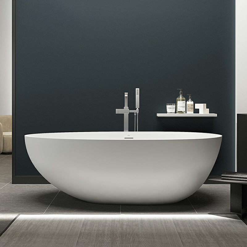 Modern Stone Oval Bath Freestanding Soaking Bathtub in White Matte White Thick (0.75"-1.25") Clearhalo 'Bathroom Remodel & Bathroom Fixtures' 'Bathtubs' 'Home Improvement' 'home_improvement' 'home_improvement_bathtubs' 'Showers & Bathtubs' 7003591