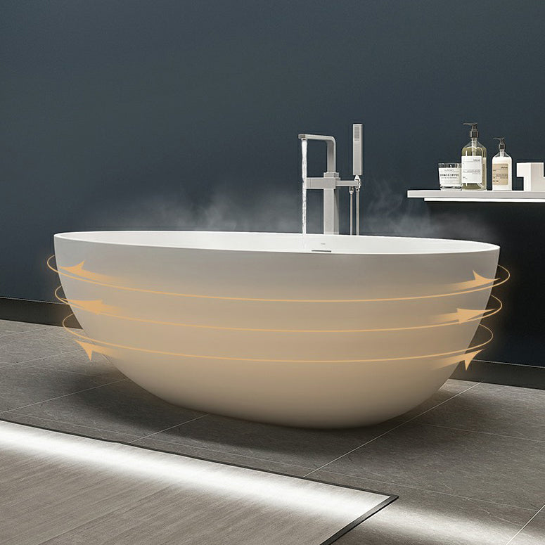 Modern Stone Oval Bath Freestanding Soaking Bathtub in White Clearhalo 'Bathroom Remodel & Bathroom Fixtures' 'Bathtubs' 'Home Improvement' 'home_improvement' 'home_improvement_bathtubs' 'Showers & Bathtubs' 7003596
