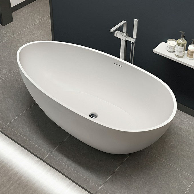 Modern Stone Oval Bath Freestanding Soaking Bathtub in White Clearhalo 'Bathroom Remodel & Bathroom Fixtures' 'Bathtubs' 'Home Improvement' 'home_improvement' 'home_improvement_bathtubs' 'Showers & Bathtubs' 7003597