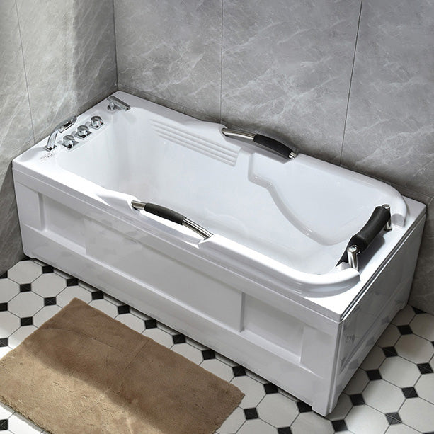 Acrylic Rectangular Freestanding Bath Soaking 29.53-inch Tall Bathtub in White Left Tub with Silver 5-Piece Set Clearhalo 'Bathroom Remodel & Bathroom Fixtures' 'Bathtubs' 'Home Improvement' 'home_improvement' 'home_improvement_bathtubs' 'Showers & Bathtubs' 7003659