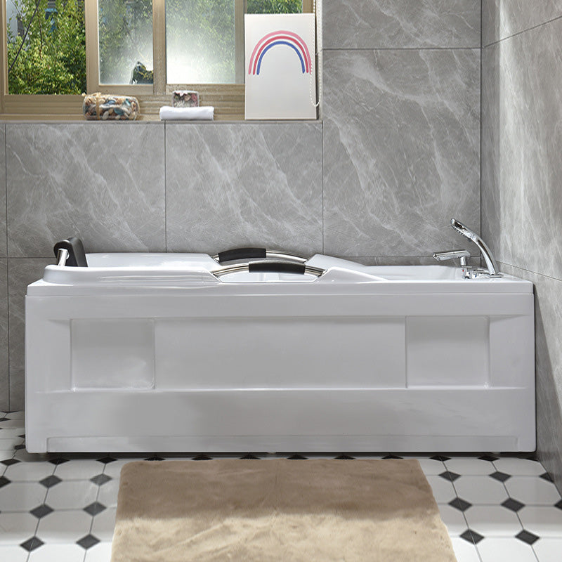 Acrylic Rectangular Freestanding Bath Soaking 29.53-inch Tall Bathtub in White 55"L x 30"W x 23"H Right Tub with Silver 5-Piece Set Clearhalo 'Bathroom Remodel & Bathroom Fixtures' 'Bathtubs' 'Home Improvement' 'home_improvement' 'home_improvement_bathtubs' 'Showers & Bathtubs' 7003660
