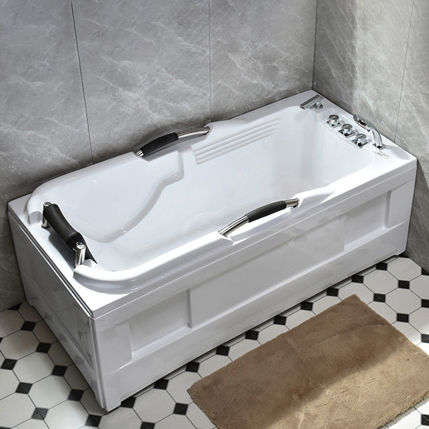 Acrylic Rectangular Freestanding Bath Soaking 29.53-inch Tall Bathtub in White Right Tub with Silver 5-Piece Set Clearhalo 'Bathroom Remodel & Bathroom Fixtures' 'Bathtubs' 'Home Improvement' 'home_improvement' 'home_improvement_bathtubs' 'Showers & Bathtubs' 7003664