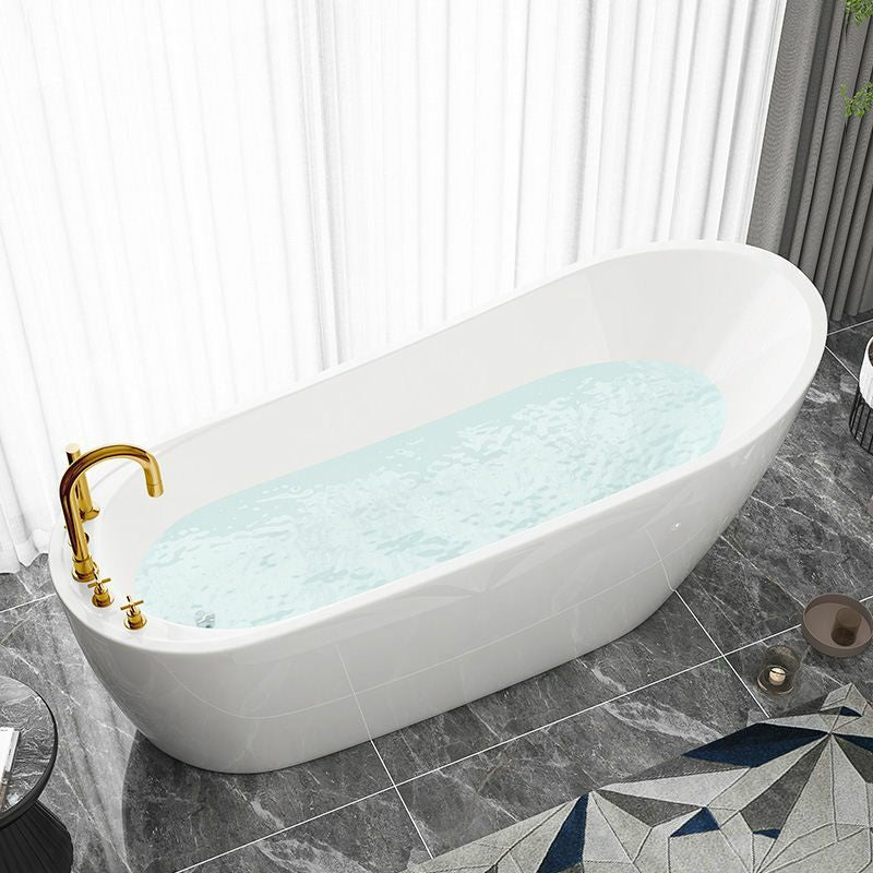 Freestanding Soaking Bathtub Antique Finish Oval Modern Bath Tub White Tub with Gold 5-Piece Set Clearhalo 'Bathroom Remodel & Bathroom Fixtures' 'Bathtubs' 'Home Improvement' 'home_improvement' 'home_improvement_bathtubs' 'Showers & Bathtubs' 7003764