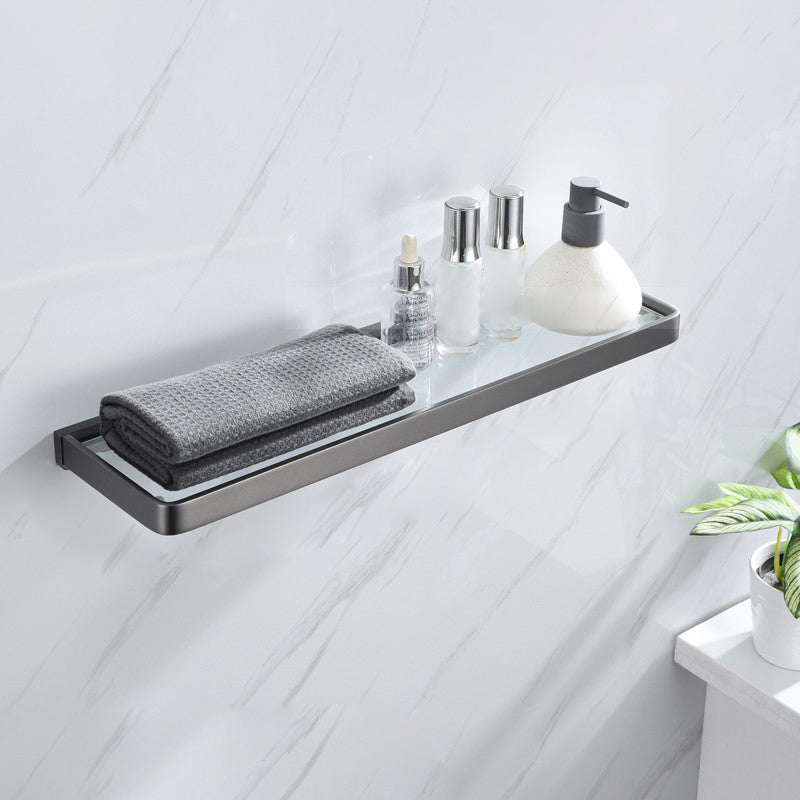 Gray 5-Piece Modern Bathroom Accessory Set in Stainless Steel Bath Shelf (16"L ) Clearhalo 'Bathroom Hardware Sets' 'Bathroom Hardware' 'Bathroom Remodel & Bathroom Fixtures' 'bathroom_hardware_sets' 'Home Improvement' 'home_improvement' 'home_improvement_bathroom_hardware_sets' 7003829