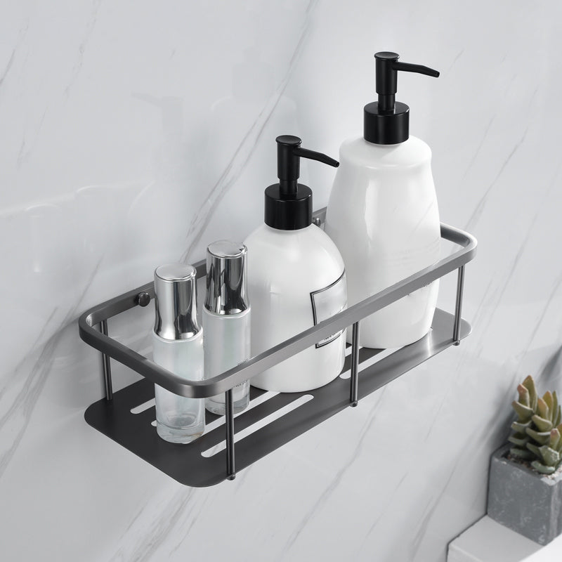 Gray 5-Piece Modern Bathroom Accessory Set in Stainless Steel Square Bath Shelf Clearhalo 'Bathroom Hardware Sets' 'Bathroom Hardware' 'Bathroom Remodel & Bathroom Fixtures' 'bathroom_hardware_sets' 'Home Improvement' 'home_improvement' 'home_improvement_bathroom_hardware_sets' 7003835