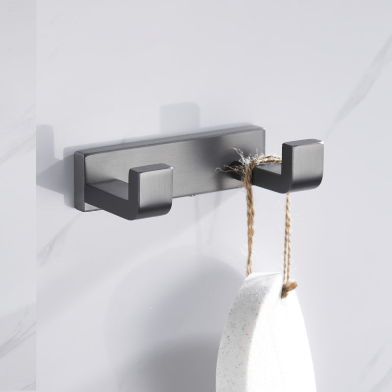 Gray 5-Piece Modern Bathroom Accessory Set in Stainless Steel Row Hook (2 Rows) Clearhalo 'Bathroom Hardware Sets' 'Bathroom Hardware' 'Bathroom Remodel & Bathroom Fixtures' 'bathroom_hardware_sets' 'Home Improvement' 'home_improvement' 'home_improvement_bathroom_hardware_sets' 7003843