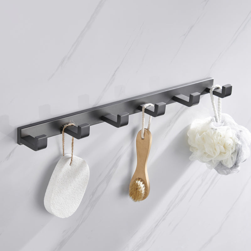 Gray 5-Piece Modern Bathroom Accessory Set in Stainless Steel Row Hook (6 Rows) Clearhalo 'Bathroom Hardware Sets' 'Bathroom Hardware' 'Bathroom Remodel & Bathroom Fixtures' 'bathroom_hardware_sets' 'Home Improvement' 'home_improvement' 'home_improvement_bathroom_hardware_sets' 7003844