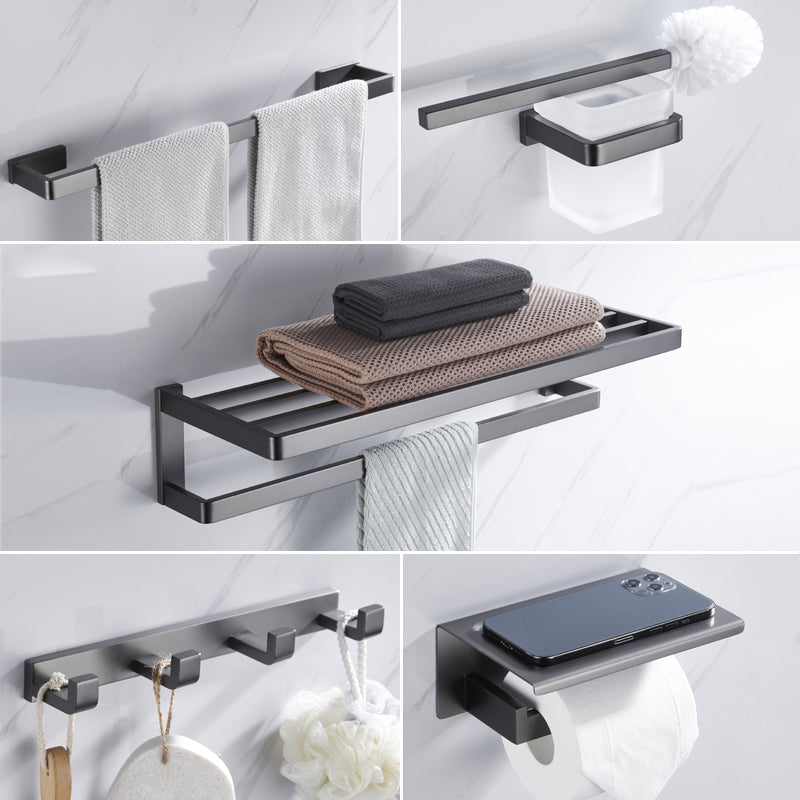 Gray 5-Piece Modern Bathroom Accessory Set in Stainless Steel 5 piece Set Clearhalo 'Bathroom Hardware Sets' 'Bathroom Hardware' 'Bathroom Remodel & Bathroom Fixtures' 'bathroom_hardware_sets' 'Home Improvement' 'home_improvement' 'home_improvement_bathroom_hardware_sets' 7003845