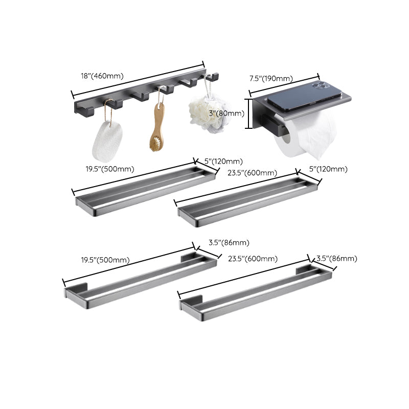 Gray 5-Piece Modern Bathroom Accessory Set in Stainless Steel Clearhalo 'Bathroom Hardware Sets' 'Bathroom Hardware' 'Bathroom Remodel & Bathroom Fixtures' 'bathroom_hardware_sets' 'Home Improvement' 'home_improvement' 'home_improvement_bathroom_hardware_sets' 7003854
