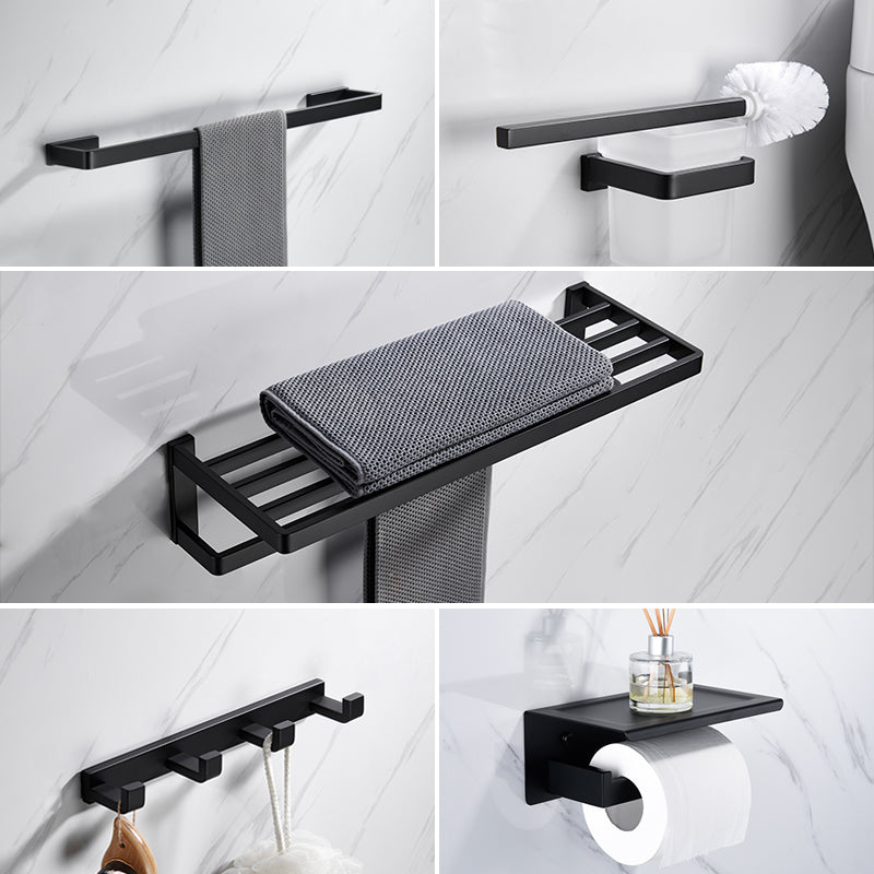 Matte Black 5-Piece Modern Bathroom Accessory as Individual or as a Set with Towel Bar 5 piece Set Clearhalo 'Bathroom Hardware Sets' 'Bathroom Hardware' 'Bathroom Remodel & Bathroom Fixtures' 'bathroom_hardware_sets' 'Home Improvement' 'home_improvement' 'home_improvement_bathroom_hardware_sets' 7003872