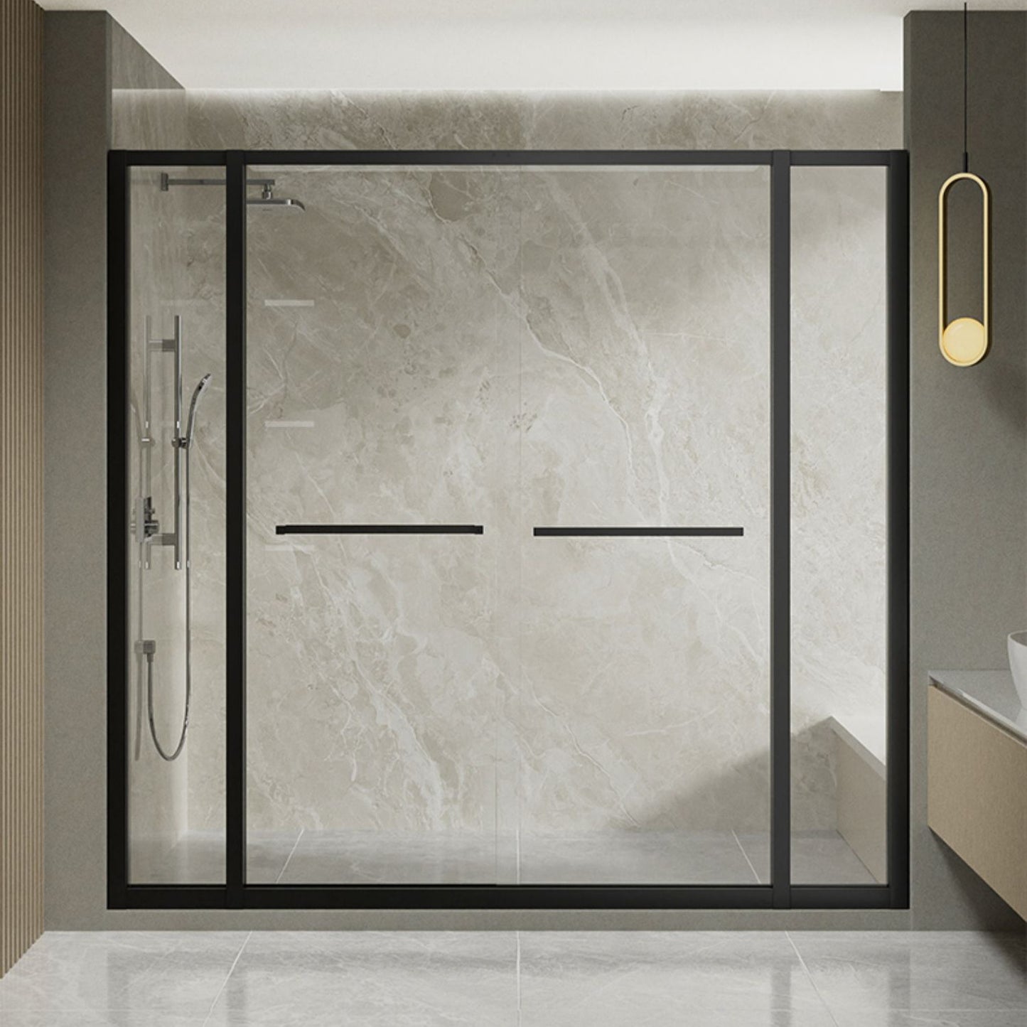 Modern Double Sliding Shower Door Frame Clear Metal Shower Bath Door Black Clearhalo 'Bathroom Remodel & Bathroom Fixtures' 'Home Improvement' 'home_improvement' 'home_improvement_shower_tub_doors' 'Shower and Tub Doors' 'shower_tub_doors' 'Showers & Bathtubs' 7007327