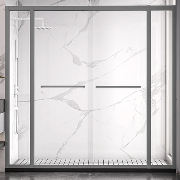 Modern Double Sliding Shower Door Frame Clear Metal Shower Bath Door Gun Grey Clearhalo 'Bathroom Remodel & Bathroom Fixtures' 'Home Improvement' 'home_improvement' 'home_improvement_shower_tub_doors' 'Shower and Tub Doors' 'shower_tub_doors' 'Showers & Bathtubs' 7007337