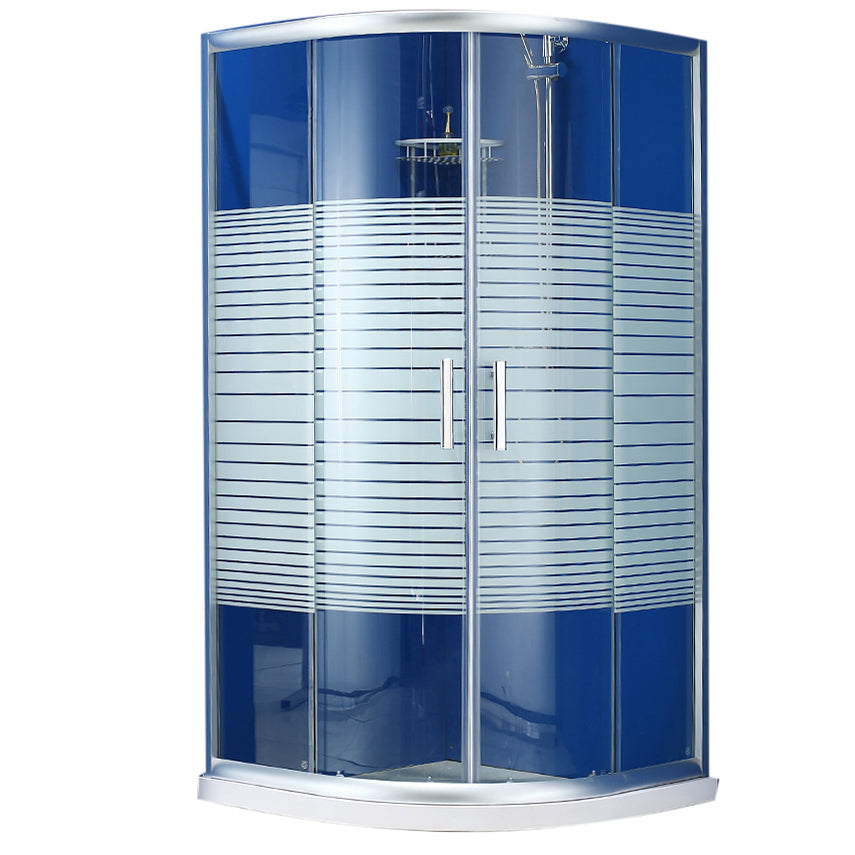 Round Double Sliding Door Shower Enclosure Tempered Glass Shower Enclosure Door Seal Included Patterned Rain Glass Clearhalo 'Bathroom Remodel & Bathroom Fixtures' 'Home Improvement' 'home_improvement' 'home_improvement_shower_stalls_enclosures' 'Shower Stalls & Enclosures' 'shower_stalls_enclosures' 'Showers & Bathtubs' 7007377