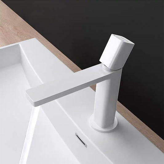 Modern Knob Handle Sink Faucet White Brass Bathroom Sink Faucet Clearhalo 'Bathroom Remodel & Bathroom Fixtures' 'Bathroom Sink Faucets' 'Bathroom Sinks & Faucet Components' 'bathroom_sink_faucets' 'Home Improvement' 'home_improvement' 'home_improvement_bathroom_sink_faucets' 7010630
