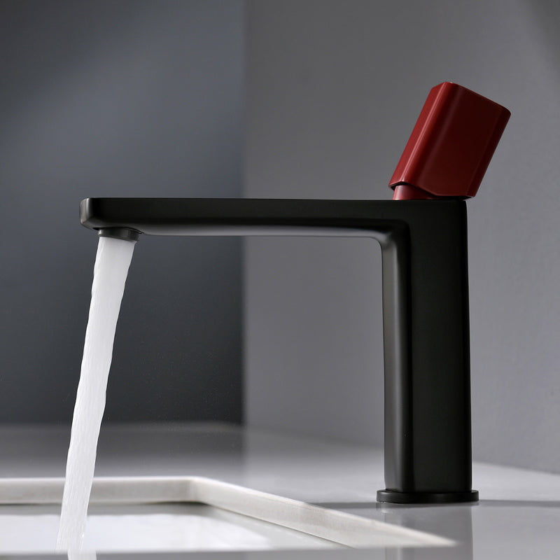 Modern Knob Handle Sink Faucet White Brass Bathroom Sink Faucet Red Short Clearhalo 'Bathroom Remodel & Bathroom Fixtures' 'Bathroom Sink Faucets' 'Bathroom Sinks & Faucet Components' 'bathroom_sink_faucets' 'Home Improvement' 'home_improvement' 'home_improvement_bathroom_sink_faucets' 7010635