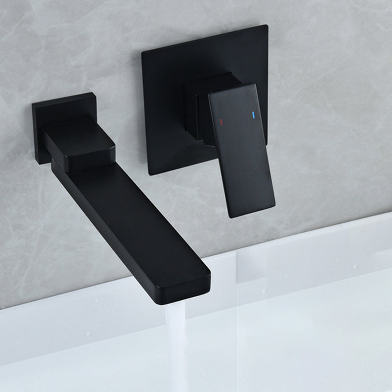 Modern Bathroom Sink Faucet Metal Widespread Wall Mounted Sink Faucet Black Joined Square Clearhalo 'Bathroom Remodel & Bathroom Fixtures' 'Bathroom Sink Faucets' 'Bathroom Sinks & Faucet Components' 'bathroom_sink_faucets' 'Home Improvement' 'home_improvement' 'home_improvement_bathroom_sink_faucets' 7010657