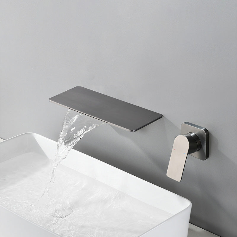 Modern Wall Mounted Bathroom Faucet Waterfall Spout Vessel Sink Faucet Clearhalo 'Bathroom Remodel & Bathroom Fixtures' 'Bathroom Sink Faucets' 'Bathroom Sinks & Faucet Components' 'bathroom_sink_faucets' 'Home Improvement' 'home_improvement' 'home_improvement_bathroom_sink_faucets' 7010684