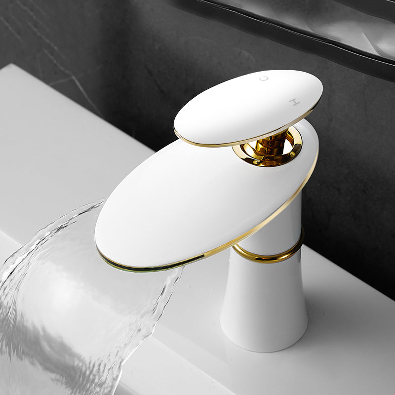 Modern Bathroom Sink Faucet Lever Handle Waterfall Spout Sink Faucet White 7.1" Clearhalo 'Bathroom Remodel & Bathroom Fixtures' 'Bathroom Sink Faucets' 'Bathroom Sinks & Faucet Components' 'bathroom_sink_faucets' 'Home Improvement' 'home_improvement' 'home_improvement_bathroom_sink_faucets' 7010741