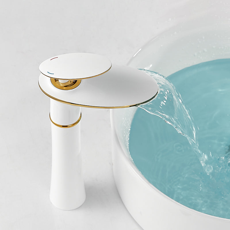 Modern Bathroom Sink Faucet Lever Handle Waterfall Spout Sink Faucet White 11" Clearhalo 'Bathroom Remodel & Bathroom Fixtures' 'Bathroom Sink Faucets' 'Bathroom Sinks & Faucet Components' 'bathroom_sink_faucets' 'Home Improvement' 'home_improvement' 'home_improvement_bathroom_sink_faucets' 7010749