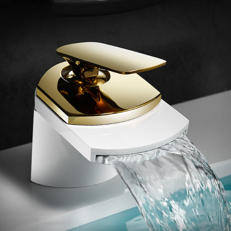 Bathroom Sink Faucet Lever Handle Brass Waterfall Spout Sink Faucet Clearhalo 'Bathroom Remodel & Bathroom Fixtures' 'Bathroom Sink Faucets' 'Bathroom Sinks & Faucet Components' 'bathroom_sink_faucets' 'Home Improvement' 'home_improvement' 'home_improvement_bathroom_sink_faucets' 7010757