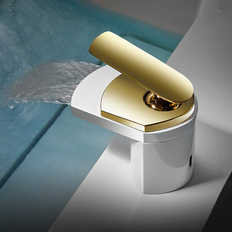 Bathroom Sink Faucet Lever Handle Brass Waterfall Spout Sink Faucet Clearhalo 'Bathroom Remodel & Bathroom Fixtures' 'Bathroom Sink Faucets' 'Bathroom Sinks & Faucet Components' 'bathroom_sink_faucets' 'Home Improvement' 'home_improvement' 'home_improvement_bathroom_sink_faucets' 7010760