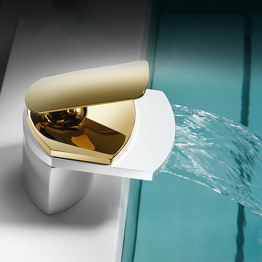 Bathroom Sink Faucet Lever Handle Brass Waterfall Spout Sink Faucet Clearhalo 'Bathroom Remodel & Bathroom Fixtures' 'Bathroom Sink Faucets' 'Bathroom Sinks & Faucet Components' 'bathroom_sink_faucets' 'Home Improvement' 'home_improvement' 'home_improvement_bathroom_sink_faucets' 7010764