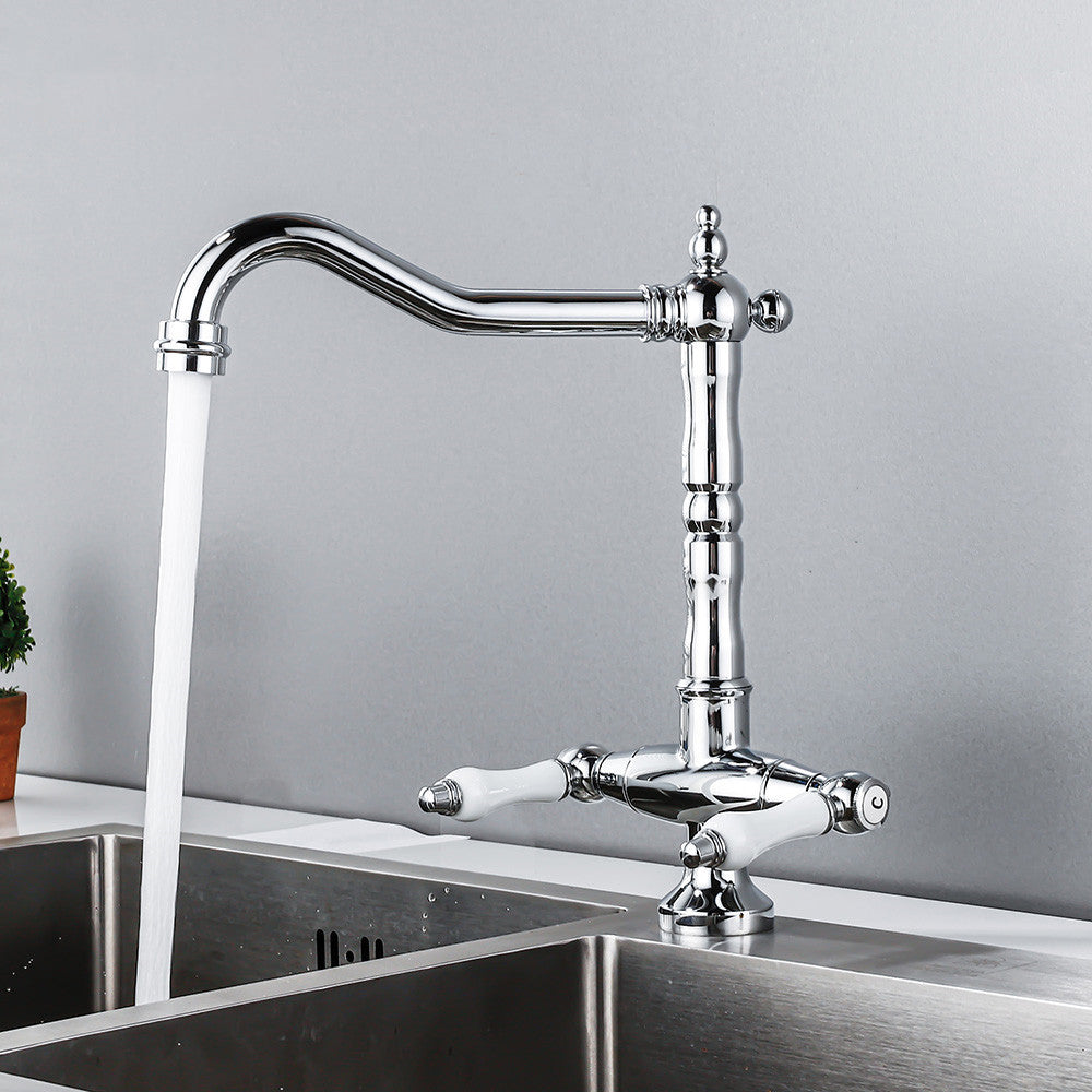 Traditional Kitchen Bar Faucet Double Handle High Arch No Sensor Bar Faucet Silver Clearhalo 'Home Improvement' 'home_improvement' 'home_improvement_kitchen_faucets' 'Kitchen Faucets' 'Kitchen Remodel & Kitchen Fixtures' 'Kitchen Sinks & Faucet Components' 'kitchen_faucets' 7010779