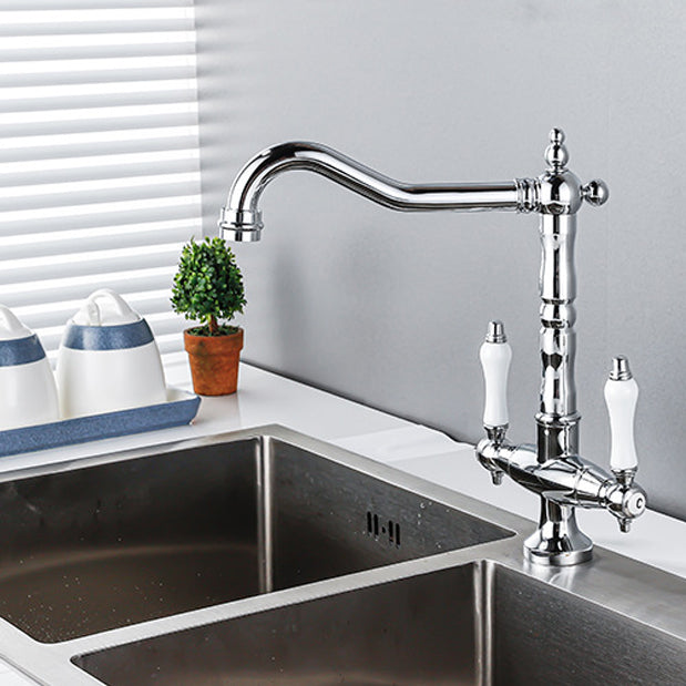 Traditional Kitchen Bar Faucet Double Handle High Arch No Sensor Bar Faucet Clearhalo 'Home Improvement' 'home_improvement' 'home_improvement_kitchen_faucets' 'Kitchen Faucets' 'Kitchen Remodel & Kitchen Fixtures' 'Kitchen Sinks & Faucet Components' 'kitchen_faucets' 7010784