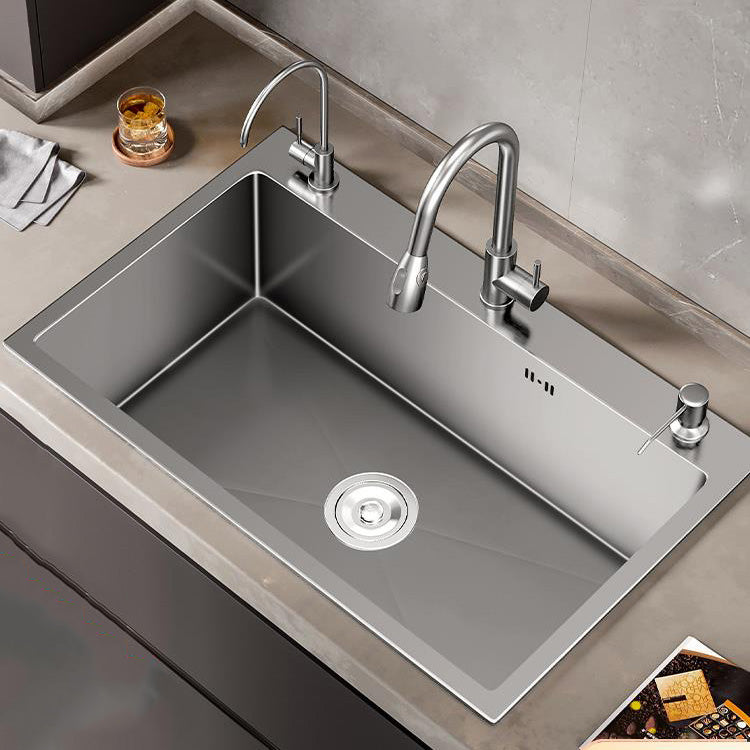 Stainless Steel Kitchen Sink Basket Strainer Top-Mount Single Bowl 3 Holes Kitchen Sink 31"L x 17"W x 8"H Sink with Faucet Double Tap for Water Purification Clearhalo 'Home Improvement' 'home_improvement' 'home_improvement_kitchen_sinks' 'Kitchen Remodel & Kitchen Fixtures' 'Kitchen Sinks & Faucet Components' 'Kitchen Sinks' 'kitchen_sinks' 7010841