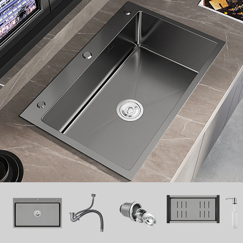 Stainless Steel Kitchen Sink Basket Strainer Top-Mount Single Bowl 3 Holes Kitchen Sink Sink Only None Clearhalo 'Home Improvement' 'home_improvement' 'home_improvement_kitchen_sinks' 'Kitchen Remodel & Kitchen Fixtures' 'Kitchen Sinks & Faucet Components' 'Kitchen Sinks' 'kitchen_sinks' 7010842