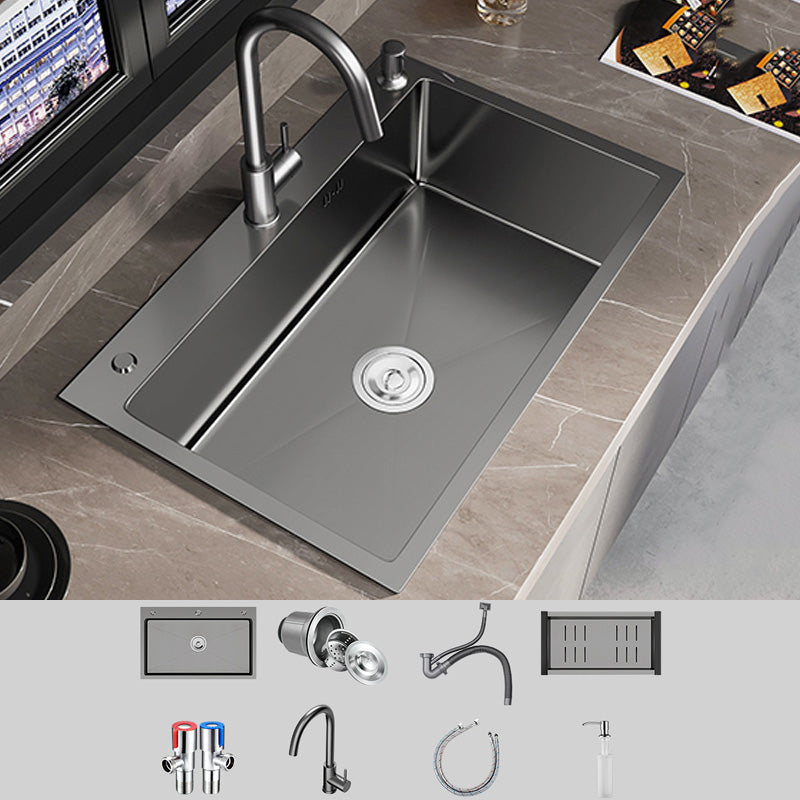 Stainless Steel Kitchen Sink Basket Strainer Top-Mount Single Bowl 3 Holes Kitchen Sink Sink with Faucet Cold and Hot Tap Clearhalo 'Home Improvement' 'home_improvement' 'home_improvement_kitchen_sinks' 'Kitchen Remodel & Kitchen Fixtures' 'Kitchen Sinks & Faucet Components' 'Kitchen Sinks' 'kitchen_sinks' 7010843