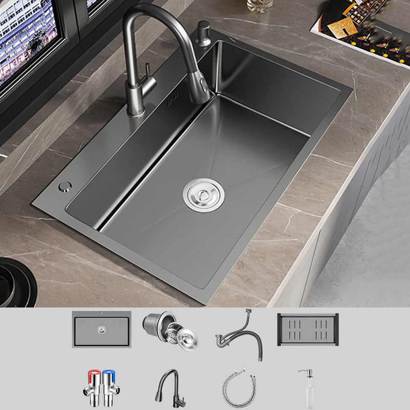 Stainless Steel Kitchen Sink Basket Strainer Top-Mount Single Bowl 3 Holes Kitchen Sink Sink with Faucet Pull Out Faucet Clearhalo 'Home Improvement' 'home_improvement' 'home_improvement_kitchen_sinks' 'Kitchen Remodel & Kitchen Fixtures' 'Kitchen Sinks & Faucet Components' 'Kitchen Sinks' 'kitchen_sinks' 7010845