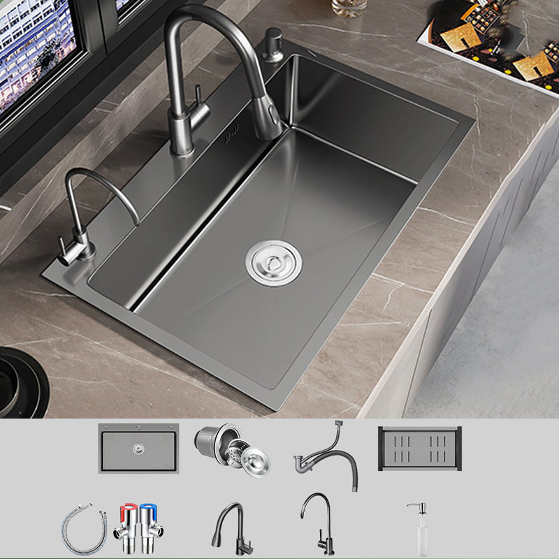 Stainless Steel Kitchen Sink Basket Strainer Top-Mount Single Bowl 3 Holes Kitchen Sink Sink with Faucet Double Tap for Water Purification Clearhalo 'Home Improvement' 'home_improvement' 'home_improvement_kitchen_sinks' 'Kitchen Remodel & Kitchen Fixtures' 'Kitchen Sinks & Faucet Components' 'Kitchen Sinks' 'kitchen_sinks' 7010847