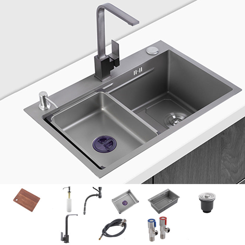 Grey Kitchen Sink Cutting Board Single Bowl Stainless Steel Top-Mount Kitchen Sink Sink with Faucet Square Faucet Clearhalo 'Home Improvement' 'home_improvement' 'home_improvement_kitchen_sinks' 'Kitchen Remodel & Kitchen Fixtures' 'Kitchen Sinks & Faucet Components' 'Kitchen Sinks' 'kitchen_sinks' 7010877