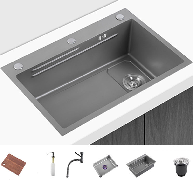 Grey Kitchen Sink Cutting Board Single Bowl Stainless Steel Top-Mount Kitchen Sink Sink Only None Clearhalo 'Home Improvement' 'home_improvement' 'home_improvement_kitchen_sinks' 'Kitchen Remodel & Kitchen Fixtures' 'Kitchen Sinks & Faucet Components' 'Kitchen Sinks' 'kitchen_sinks' 7010878