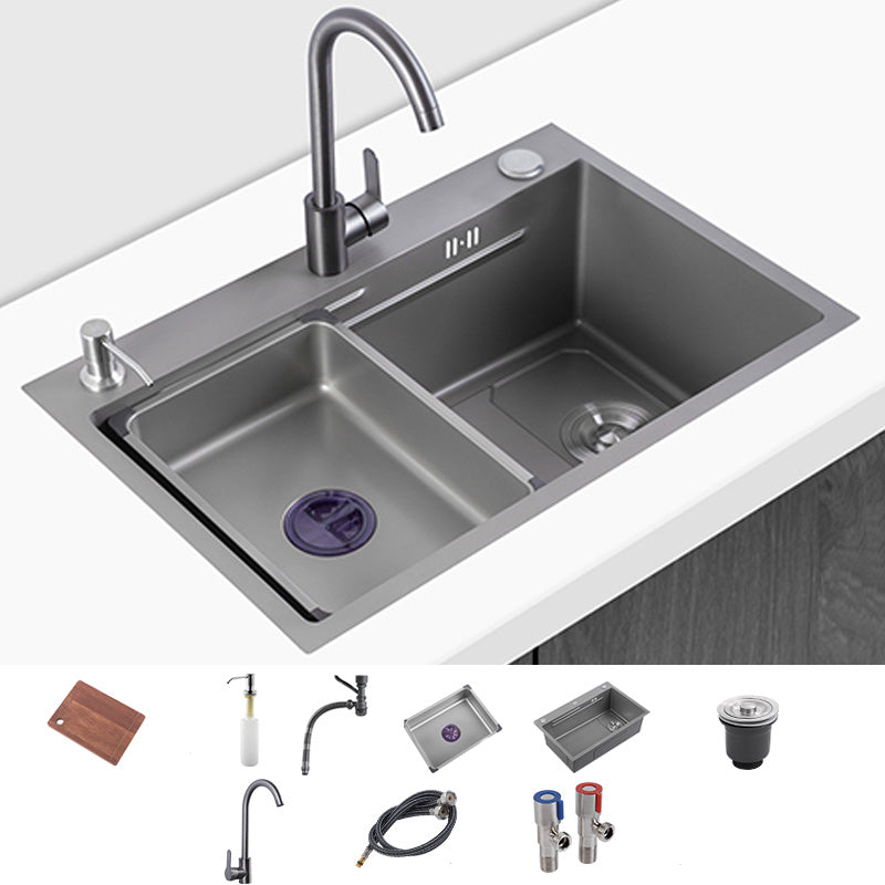 Grey Kitchen Sink Cutting Board Single Bowl Stainless Steel Top-Mount Kitchen Sink Sink with Faucet Round Faucet Clearhalo 'Home Improvement' 'home_improvement' 'home_improvement_kitchen_sinks' 'Kitchen Remodel & Kitchen Fixtures' 'Kitchen Sinks & Faucet Components' 'Kitchen Sinks' 'kitchen_sinks' 7010884