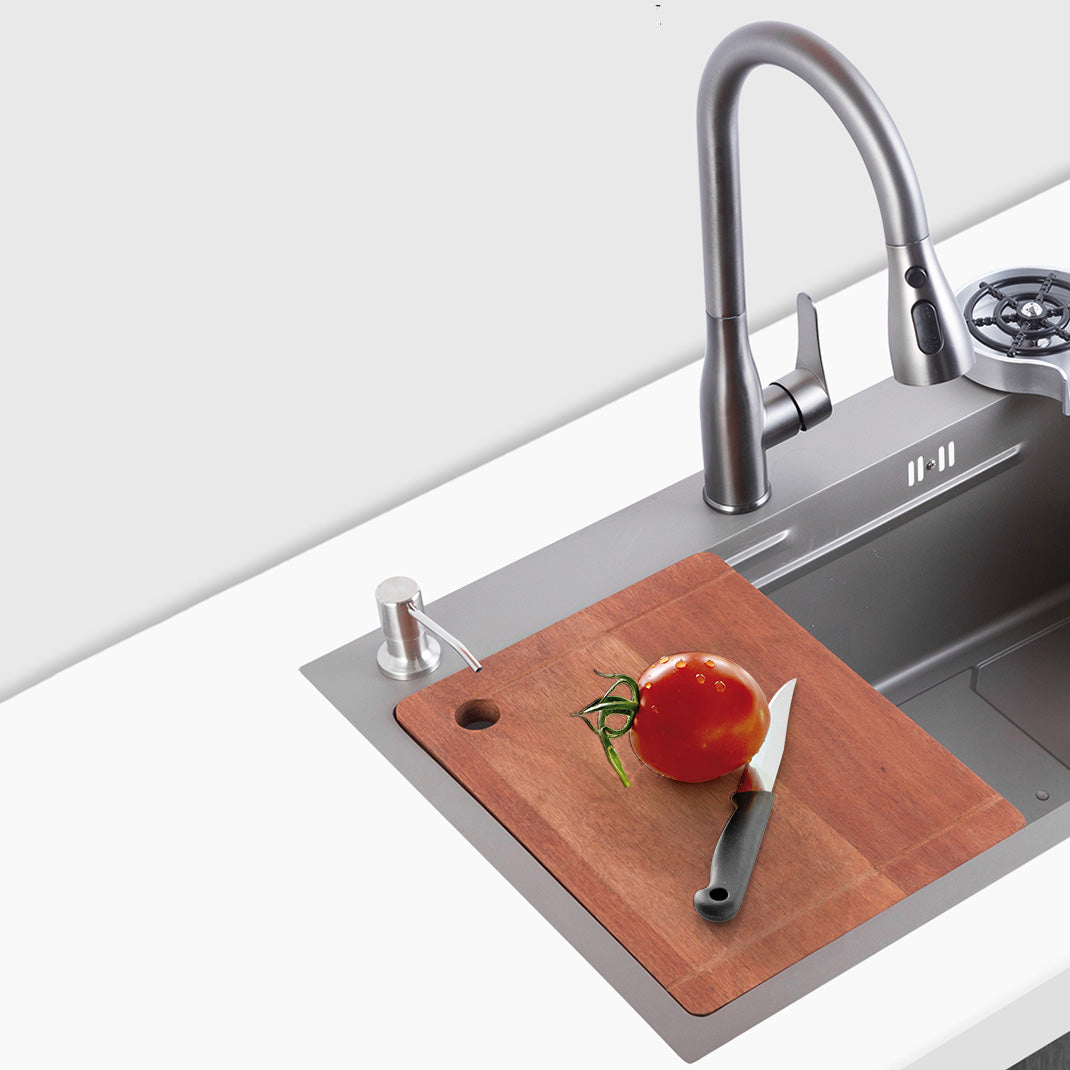 Grey Kitchen Sink Cutting Board Single Bowl Stainless Steel Top-Mount Kitchen Sink Clearhalo 'Home Improvement' 'home_improvement' 'home_improvement_kitchen_sinks' 'Kitchen Remodel & Kitchen Fixtures' 'Kitchen Sinks & Faucet Components' 'Kitchen Sinks' 'kitchen_sinks' 7010886