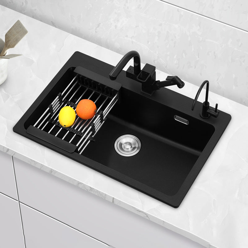 Quartz Kitchen Sink Rectangular Single Bowl Kitchen Sink with Drain Assembly 27"L x 18"W x 9"H Sink with Faucet Robot Water Purification Double Tap Clearhalo 'Home Improvement' 'home_improvement' 'home_improvement_kitchen_sinks' 'Kitchen Remodel & Kitchen Fixtures' 'Kitchen Sinks & Faucet Components' 'Kitchen Sinks' 'kitchen_sinks' 7010911