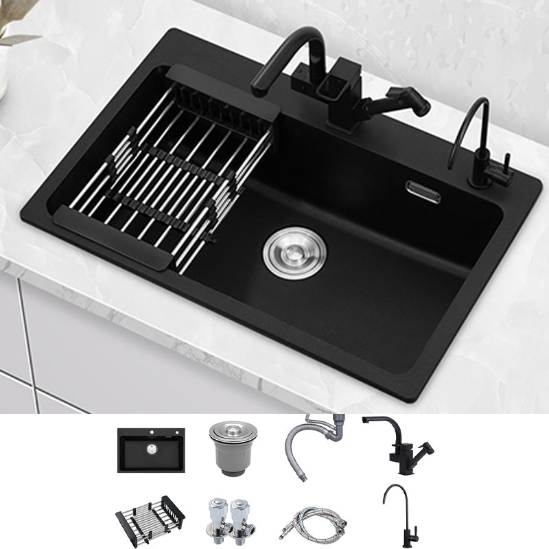 Quartz Kitchen Sink Rectangular Single Bowl Kitchen Sink with Drain Assembly Sink with Faucet Robot Water Purification Double Tap Clearhalo 'Home Improvement' 'home_improvement' 'home_improvement_kitchen_sinks' 'Kitchen Remodel & Kitchen Fixtures' 'Kitchen Sinks & Faucet Components' 'Kitchen Sinks' 'kitchen_sinks' 7010914